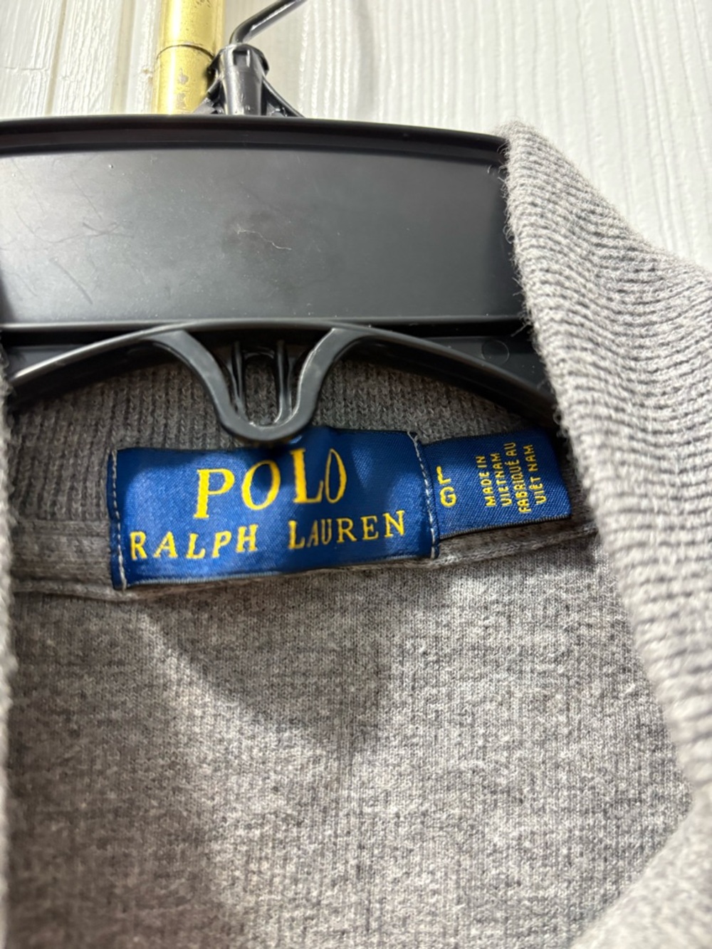 Polo Ralph Lauren Gray Quarter Zip Pullover Navy Embroidered Logo Size Large - Picture 3 of 5